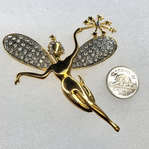 Gold Tone Angel Brooch with Magic Wand - Picture 12 of 15